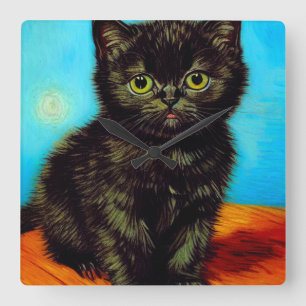 Relógio Quadrado Van Gogh Style Pouting Kitten