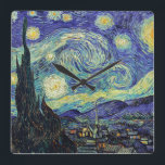 Relógio Quadrado Van Gogh's Starry Night<br><div class="desc">Van Gogh's masterpiece: Starry Night.
The Starry Night is an oil on canvas by the Dutch post-impressionist painter Vincent van Gogh. Painted in June 1889,  it depicts the view from the east-facing window of his asylum room at Saint-Rémy-de-Provence,  just before sunrise,  with the addition of an idealized village.</div>