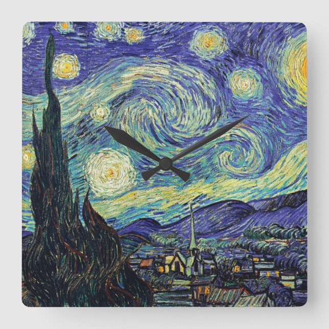 Relógio Quadrado Van Gogh's Starry Night (Frente)