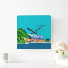 Relógio Quadrado Varenna Lago de Como Itália Ilustração Viagem