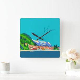 Relógio Quadrado Varenna Lake Como Itália Ilustração Viagem