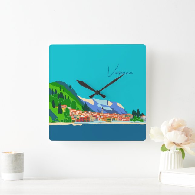 Relógio Quadrado Varenna Lake Como Itália Ilustração Viagem (Lar)