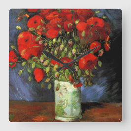 Relógio Quadrado Vase com Poppies Vermelhos por Vincent Van Gogh