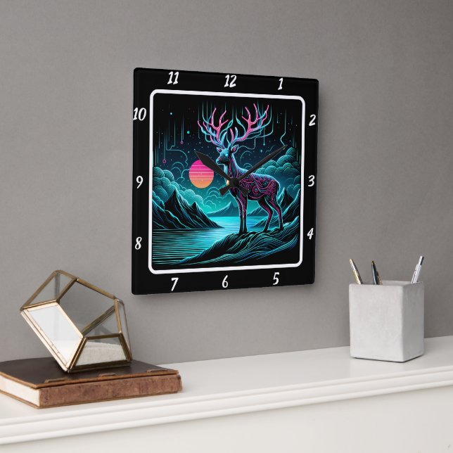 Relógio Quadrado Veado Luminoso (Escritório)