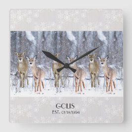Relógio Quadrado Veado Personalizado no Natal da Neve / Inverno