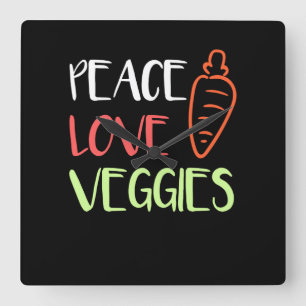 Relógio Quadrado Vegan - Veggies do Amor pela Paz