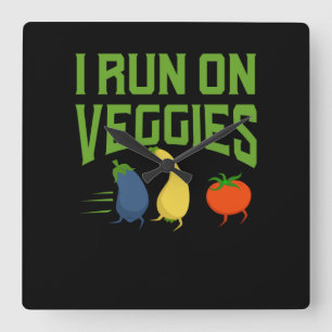 Relógio Quadrado Vegano - Eu Corro Com Legumes