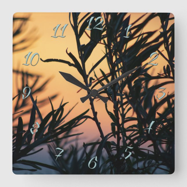 Relógio Quadrado Vegetação no pôr do sol (Frente)