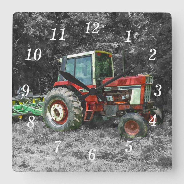 Relógio Quadrado Velho Trator Internacional Painterly Wall Clock (Frente)