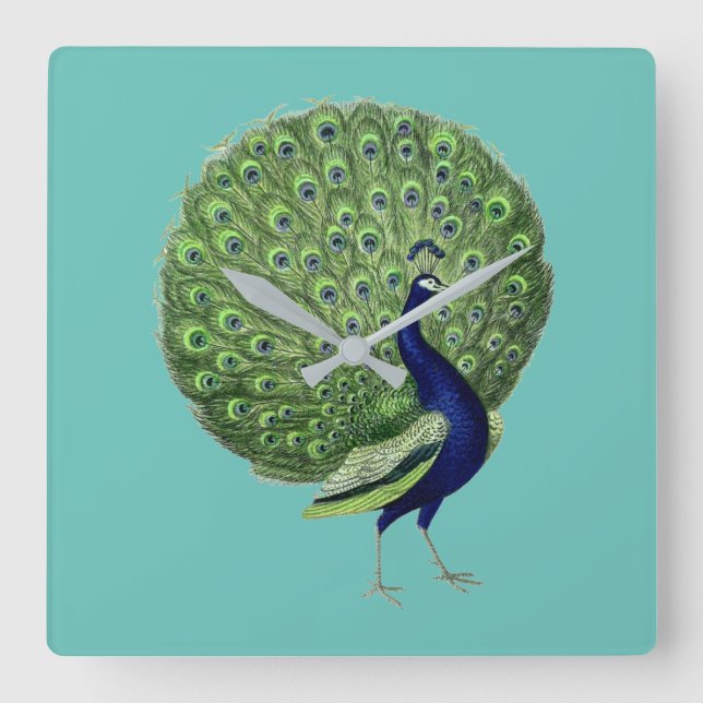 Relógio Quadrado Ventilador Aberto Pavão (Frente)