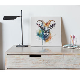 Relógio Quadrado Verdadeiro Retrato de Cabra Arco-Íris