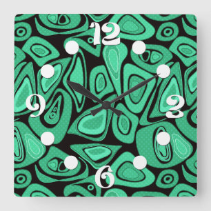 Relógio Quadrado Verde, abstrato, retrô