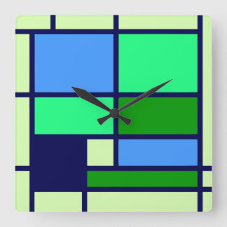 Relógio Quadrado Verde azul do design do estilo de Mondrian