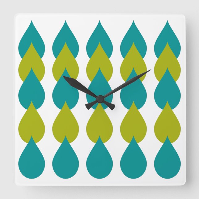 Relógio Quadrado Verde Azul Retroativo (Frente)