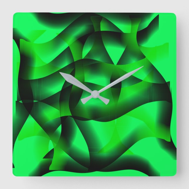 Relógio Quadrado Verde limão e ondulações pretas, com sombra? (Frente)