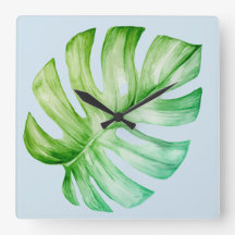 Verde Monstera Folha Botânica Azul Tropical