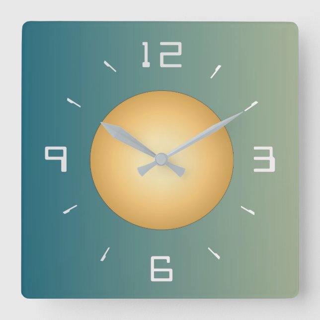 Relógio Quadrado Verde Suave com Trendy White Numerals Wall Clock (Frente)