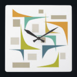 Relógio Quadrado Verde-Turquesa Geométrica do Meio século Atômico R<br><div class="desc">Adicione um pop de cor à sua parede com este relógio moderno funky meio século! Apresenta as cores brilhantes e ousadas das formas turquesa,  azul,  verde-oliva,  laranja e geométrica do tom.</div>