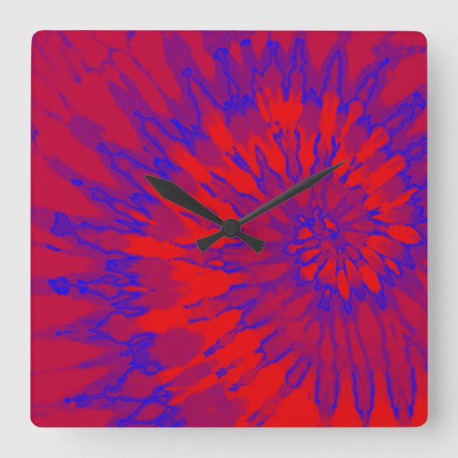 Relógio Quadrado Vermelho Brilhante e Azul Coletor Espiral (Frente)