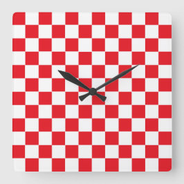 Relógio Quadrado Vermelho e branco Checkered