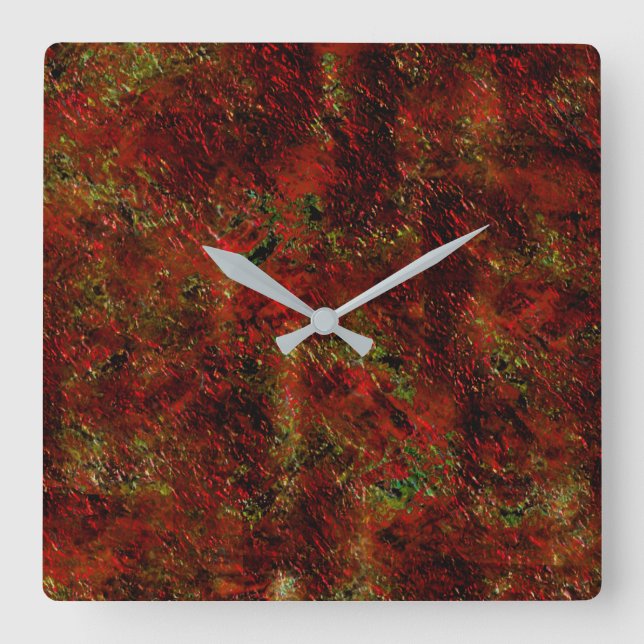 Relógio Quadrado Vermelho forte esfolado sobre o cinza áspero (Frente)