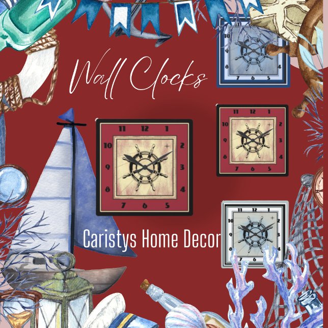 Relógio Quadrado Vermelho Parecido Náutico (Criador carregado)