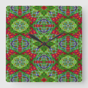 Relógio Quadrado Vermelho, Verde e Azul Geométrico