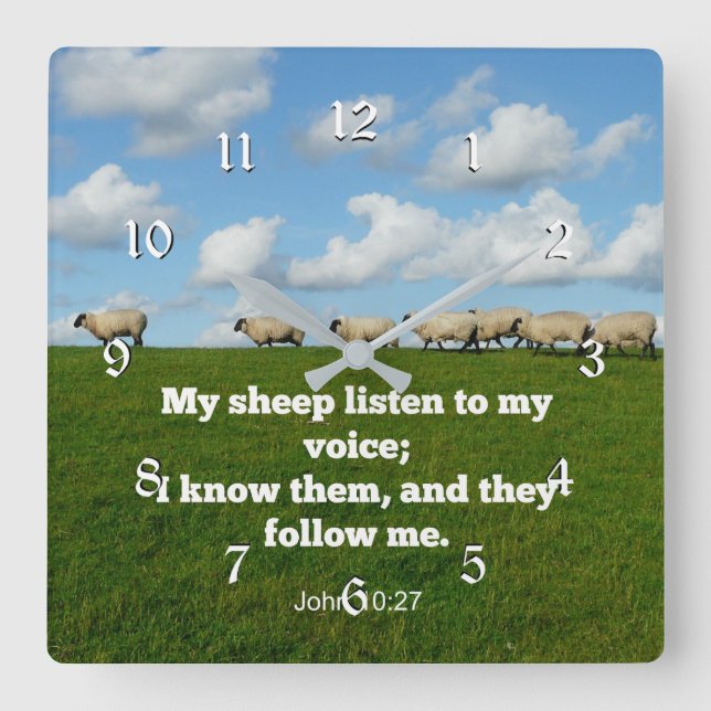 Relógio Quadrado Verso das Escrituras, John 10:27 Minha ovelha escu (Frente)