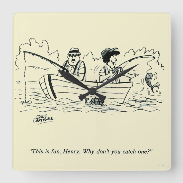 Relógio Quadrado Viagem de Pesca (Frente)