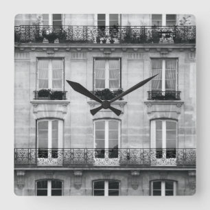 Relógio Quadrado Viagem   Edifício Vintage Negro e Branco Em Paris