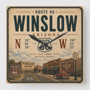 Relógio Quadrado Viagem pela Estrada Antiga Americana de Winslow