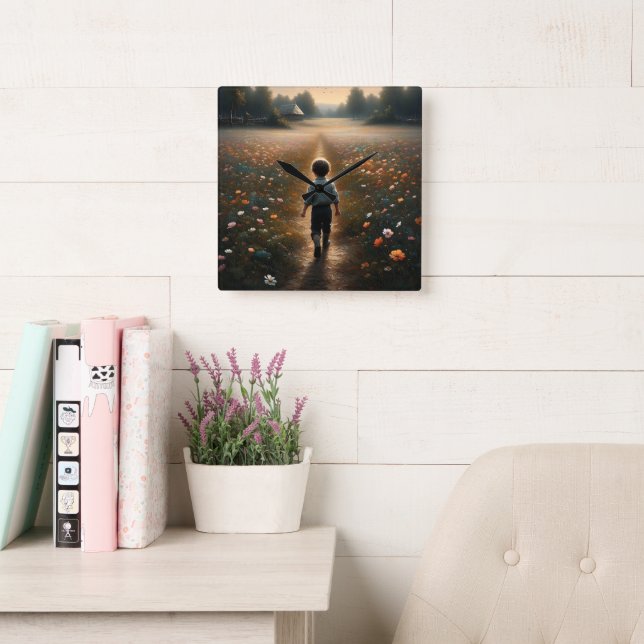 Relógio Quadrado Viagem Solitária de Criança - Campos de Maravilha (Sala de leitura)