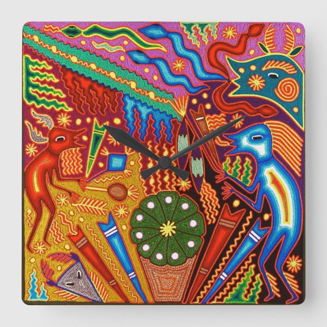 Relógio Quadrado Viagem tribal maia mexicano de Boho da arte de (Frente)