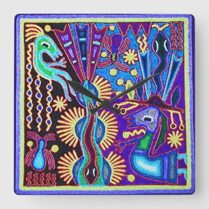 Relógio Quadrado Viagem tribal maia mexicano de Boho da arte de