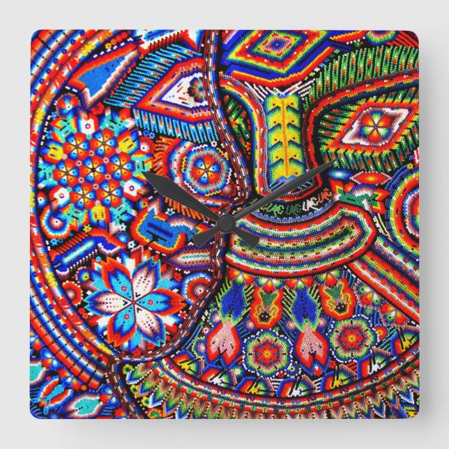 Relógio Quadrado Viagem tribal maia mexicano de Boho da arte de (Frente)