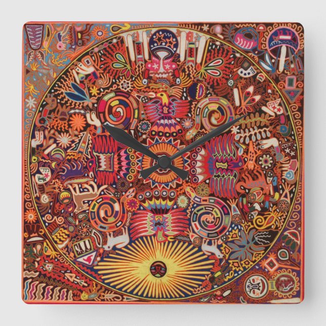 Relógio Quadrado Viagem tribal maia mexicano de Boho da arte de (Frente)
