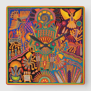 Relógio Quadrado Viagem tribal maia mexicano de Boho da arte de