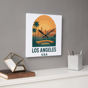 Relógio Quadrado Viagem Vintage Los Angeles – Hollywood Retro