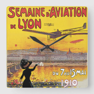 Relógio Quadrado Viagens Antigas, Aviões de Aviação, Lyon, França