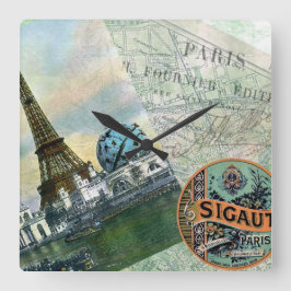 Relógio Quadrado Viagens vintage em Paris