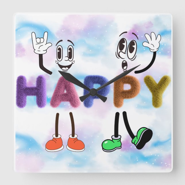 Relógio Quadrado Vibes felizes (Frente)