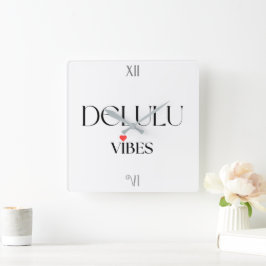 Relógio Quadrado Vibrações Delulu, Presente de Citação Estética Div