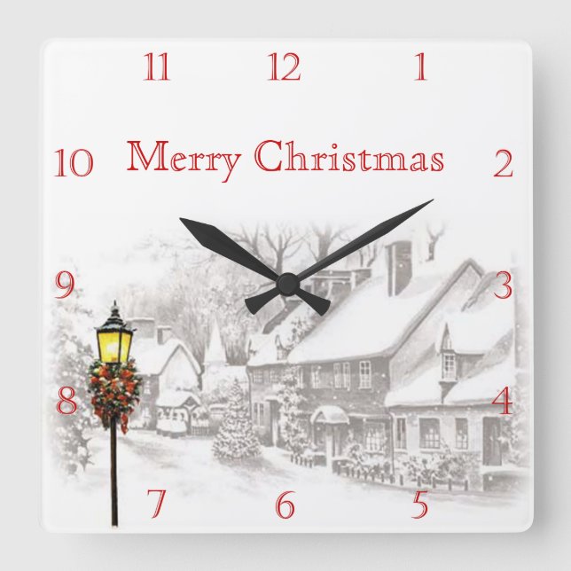 Relógio Quadrado Victorian Christmas Town Custom Square Wall Clock (Frente)