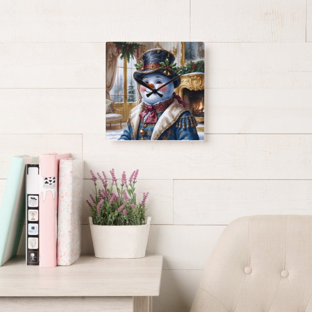 Relógio Quadrado Victorian Snowman Christmas Design (Sala de leitura)