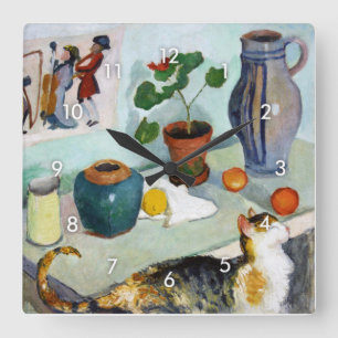 Relógio Quadrado Vida de Gato e Estática, August Macke