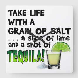 Relógio Quadrado Vida, Lima, Sal, TEQUILA! Humor de Coquetel