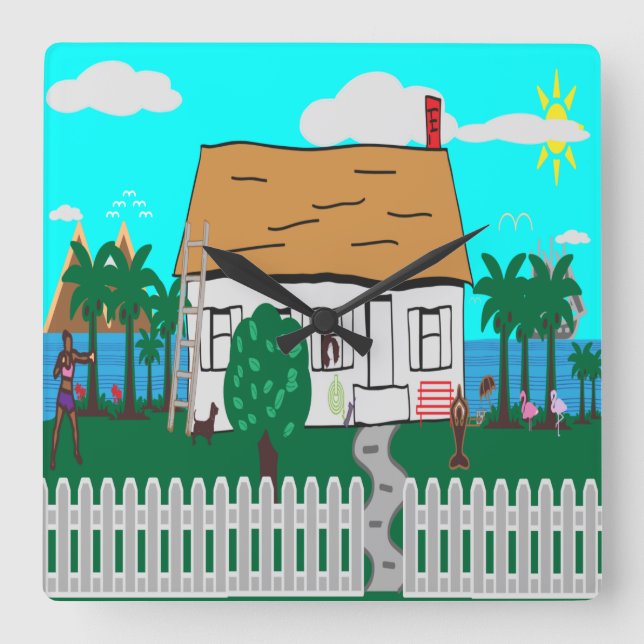 Relógio Quadrado Vida Na Praia (Frente)