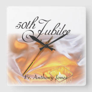 Relógio Quadrado Vida Religiosa Jubilar ouro, Velas Cruzadas