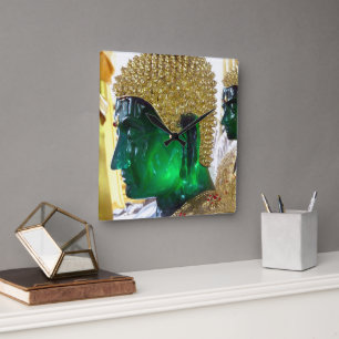 Relógio Quadrado Vidro Verde Budas num novo templo, Tailândia.