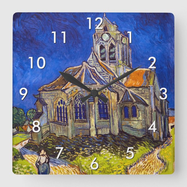 Relógio Quadrado Vincent van Gogh - A Igreja em Auvers (Frente)